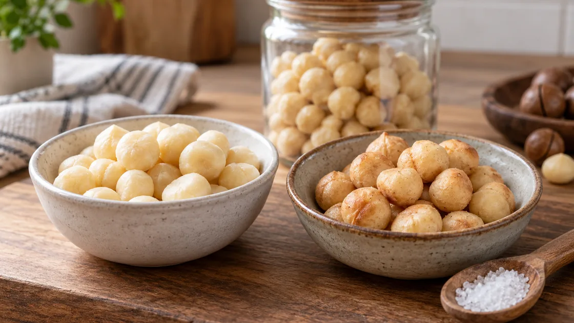Macadamia gesund: naturbelassene und geröstete Kerne im Vergleich