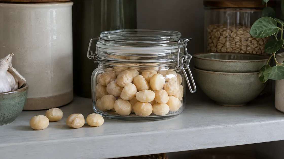 Macadamia gesund: Kerne in einem geschlossenen Vorratsglas