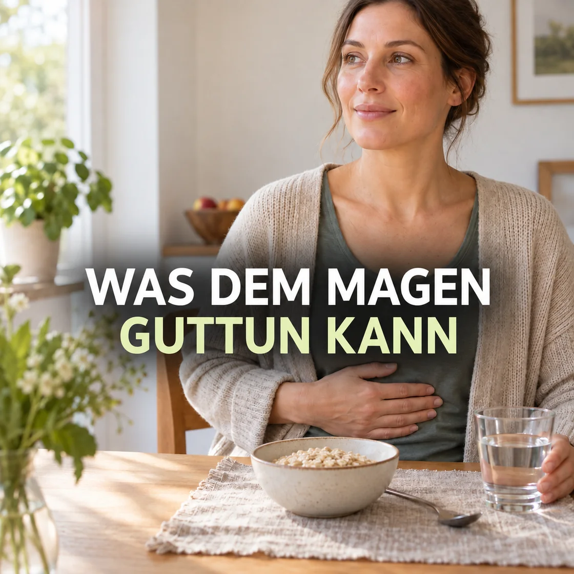 magenschmerzen hausmittel – Frau mit einer kleinen Mahlzeit und Wasser am Tisch