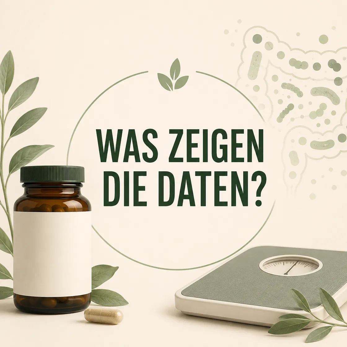 Probaflor abnehmen – neutrale Kapseldose, Mikrobiom und Waage mit der Frage Was zeigen die Daten.