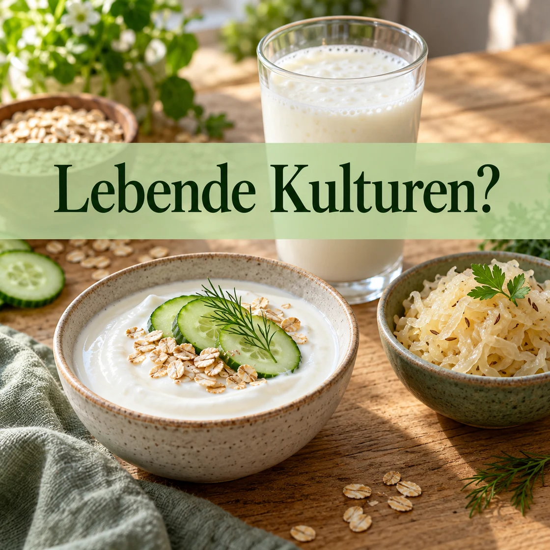probiotische lebensmittel – Joghurt, Kefir und Sauerkraut mit der Frage Lebende Kulturen?