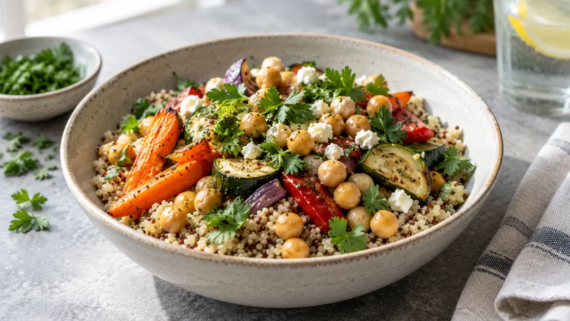 Quinoa gesund: Mahlzeit mit Gemüse und Kichererbsen