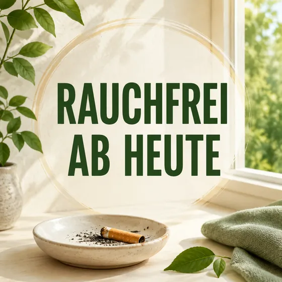 Rauchen aufhören sofort ohne Hilfsmittel – ausgedrückte Zigarette mit dem Hinweis Rauchfrei ab heute.