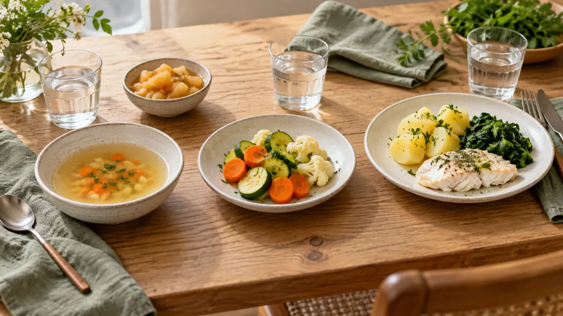 Richtig fasten – schrittweiser Kostaufbau von Brühe über Gemüse bis zu einer ausgewogenen Mahlzeit.