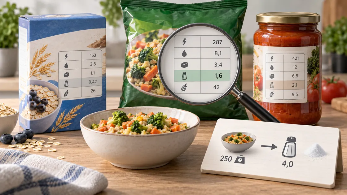 Salzarme Ernährung – Salzangaben auf Verpackungen mit Portion und Nährwerttabelle vergleichen.