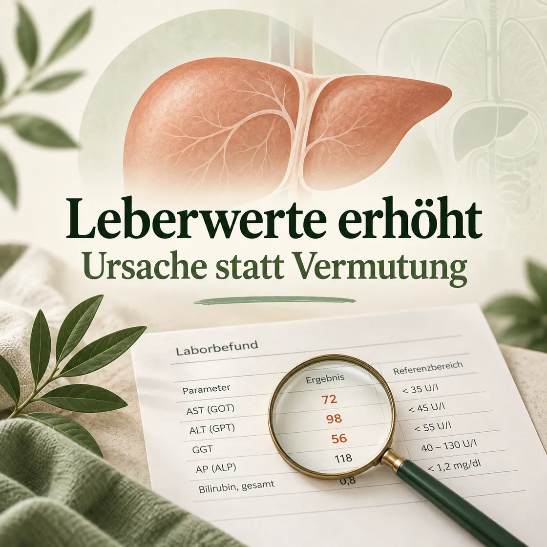 Schlechte Leberwerte ohne Alkohol – Laborbefund und Leber werden sachlich eingeordnet.