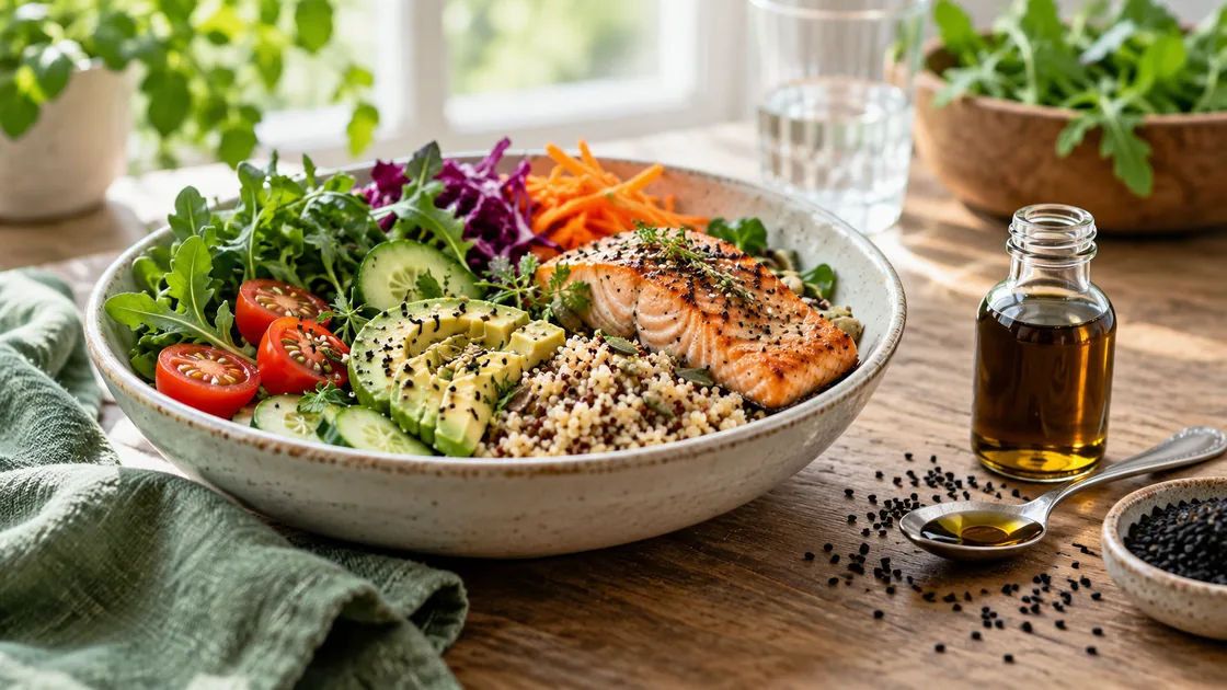 schwarzkümmelöl abnehmen – ausgewogene Mahlzeit mit Schwarzkümmelöl als kleine Ergänzung
