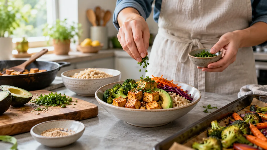 Soja gesund: Tofu mit Gemüse in der Küche zubereiten