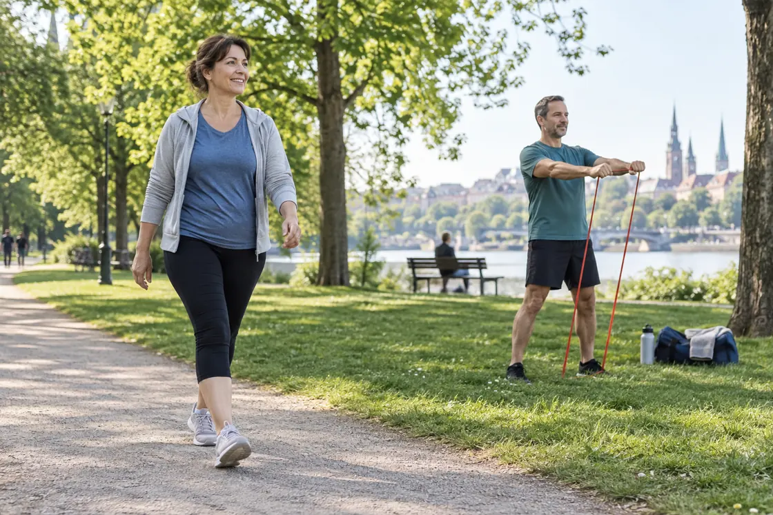 Langsamer Stoffwechsel – Spaziergang und leichtes Krafttraining als regelmäßige Alltagsbewegung.