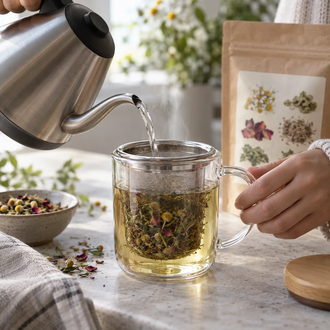 tee gegen blähungen – Kräutertee mit Siebeinsatz zubereiten