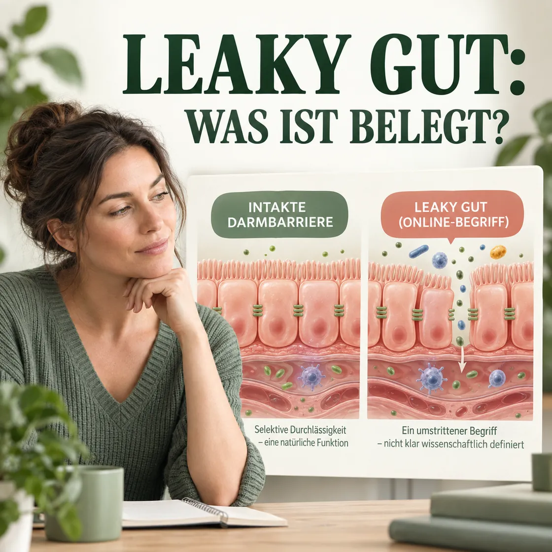 Undichter Darm – medizinische Illustration zu belegter Darmbarriere und dem Begriff Leaky Gut.