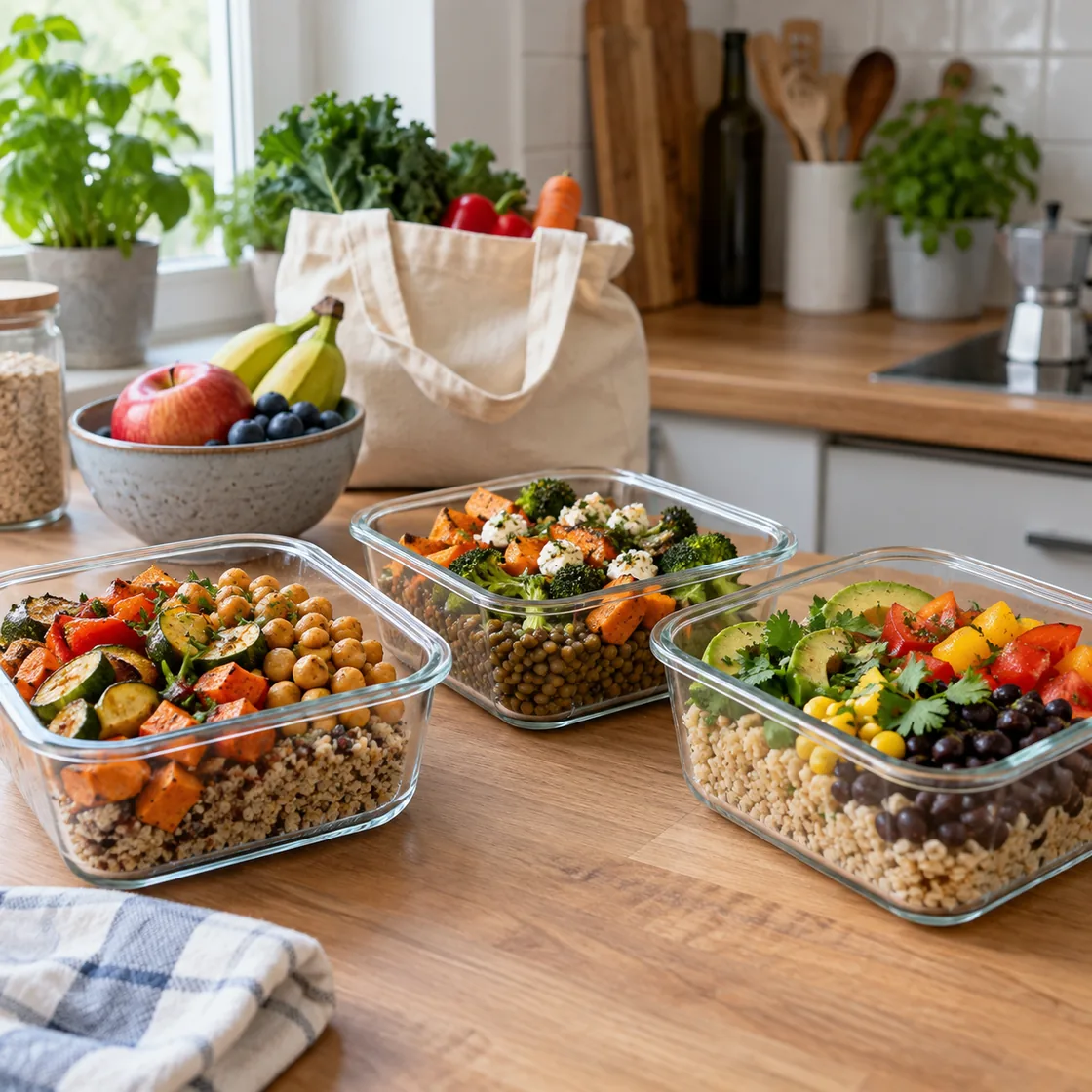 vegetarische ernährung – vorbereitete Gemüse- und Hülsenfruchtgerichte
