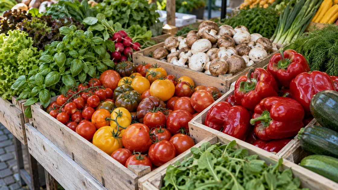 Gemüse bei Gicht: Tomaten, Paprika und Pilze am Markt