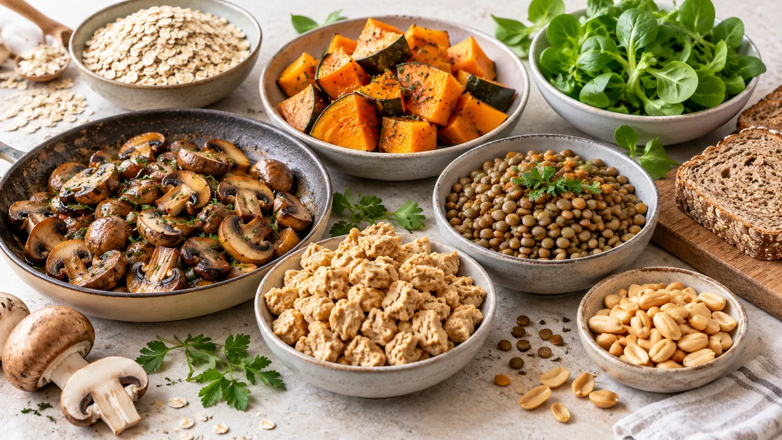 vitamin b5 lebensmittel – Pilze, Soja, Linsen, Kürbis, Feldsalat, Hafer und Erdnüsse