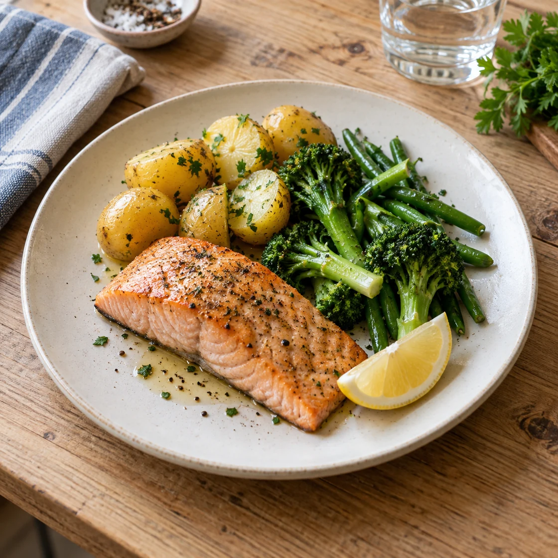 vitamin d mangel müdigkeit – Lachs mit Kartoffeln und grünem Gemüse