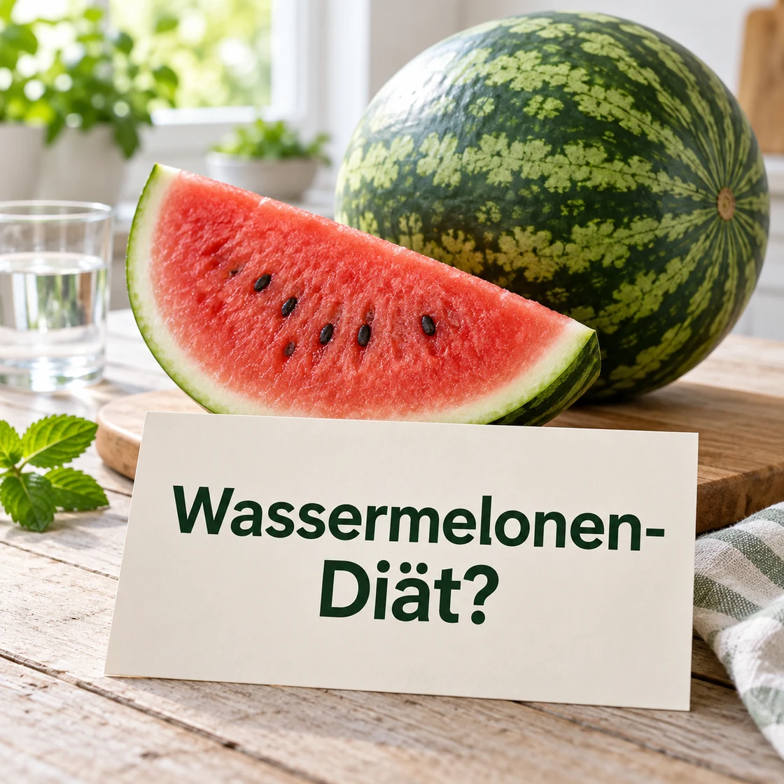 wassermelonen diät – Wassermelone und Karte mit der Frage Wassermelonen-Diät?