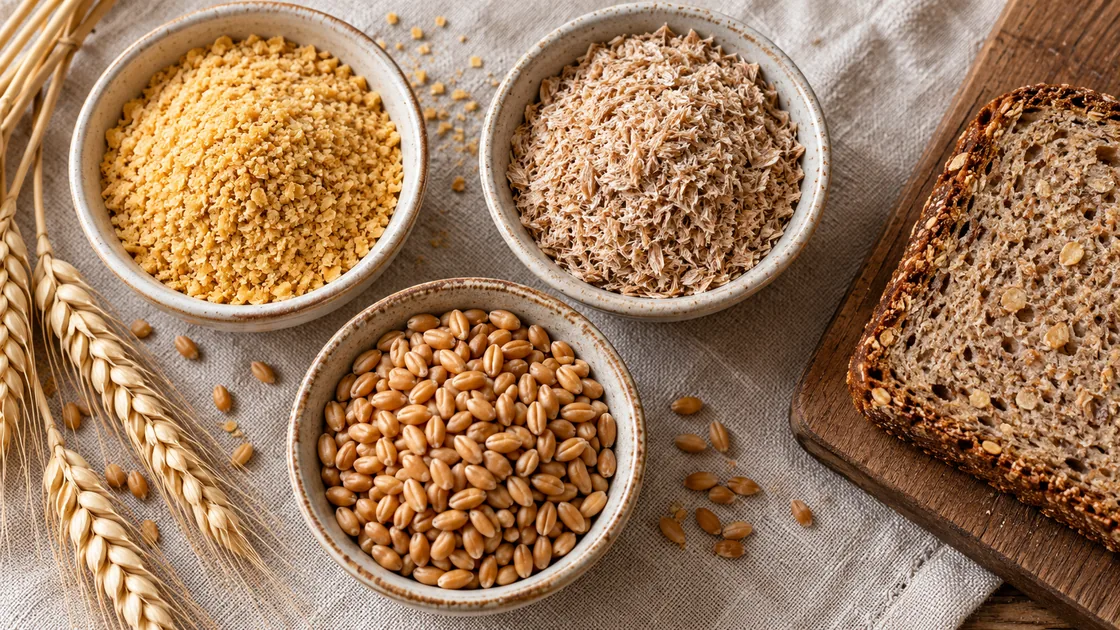 weizenkeime gesund – Weizenkeime, Weizenkleie, ganze Weizenkörner und Vollkornbrot im Vergleich