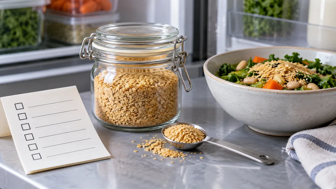 weizenkeime gesund – verschlossenes Glas, Esslöffel, leere Checkliste und Salat