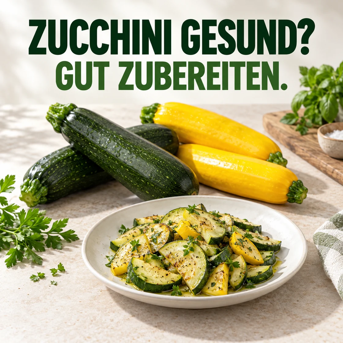 zucchini gesund: grüne und gelbe Früchte mit dem Schriftzug GUT ZUBEREITEN.