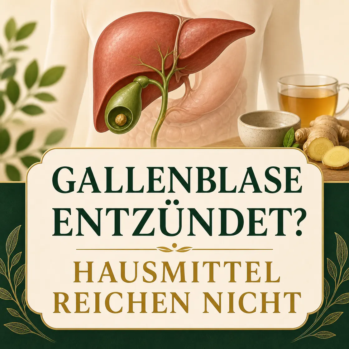 Gallenblasenentzündung Hausmittel – entzündete Gallenblase und Hinweis, warum Hausmittel nicht ausreichen.