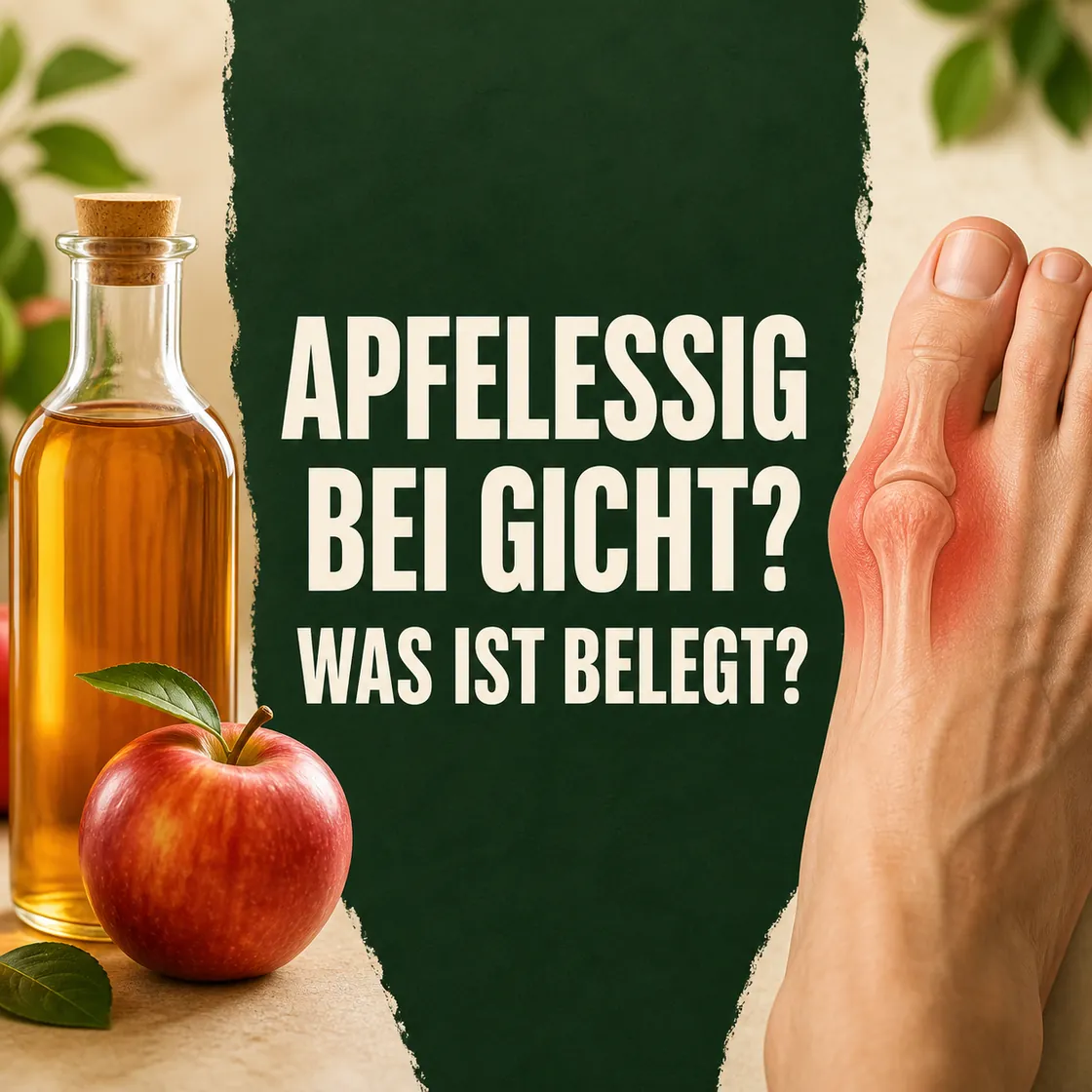 Gicht Hausmittel Apfelessig – Apfelessig, Apfel und entzündetes Großzehengelenk zur Frage, was wissenschaftlich belegt ist.