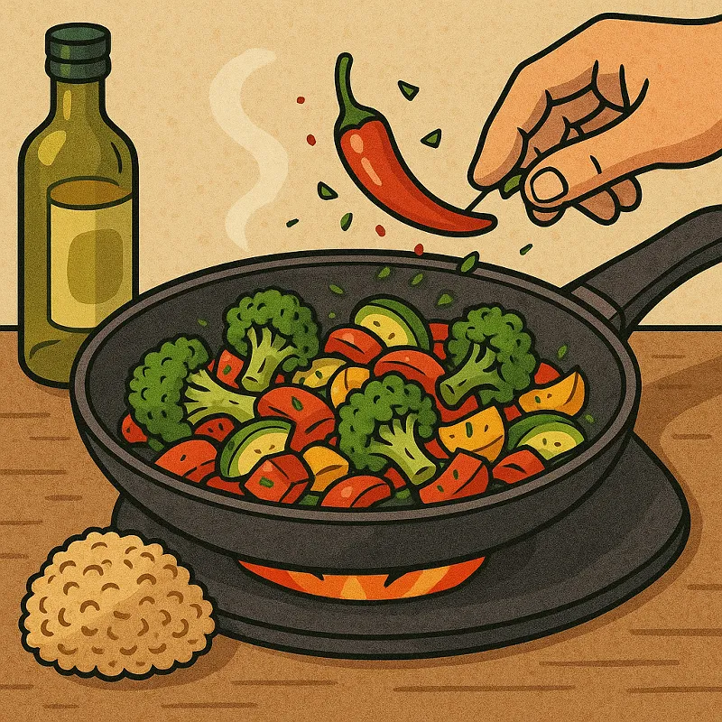 Pikante Gemüsepfanne mit Chili und Brokkoli