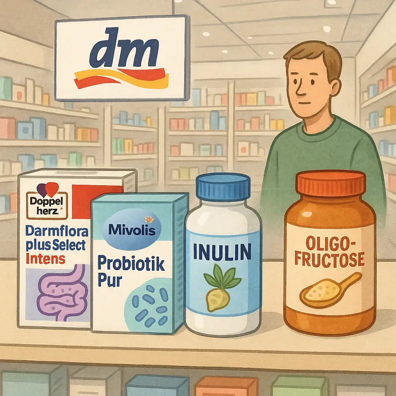 Produktauswahl bei dm für den Darmaufbau